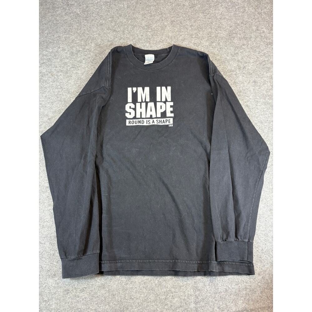 VINTAGE I'm In Shape Round Is Shape Shirt Mens XL Black Funny Slogan Novelty Tee